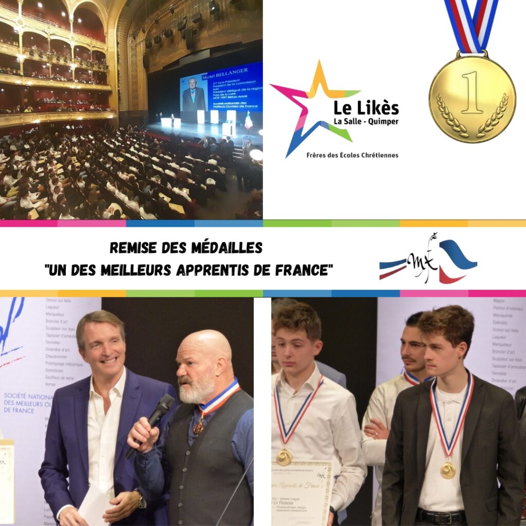 Randy FLOC’HLAY et Maxime LAFILLE, deux lycéens du lycée professionnel Le Likès médaillés en or au concours national « Un des Meilleurs Apprentis de France ».
